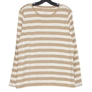 Talbots Top Coastal Nautical Minimalist Preppy Metallic Stripe Ivory Brown 1X